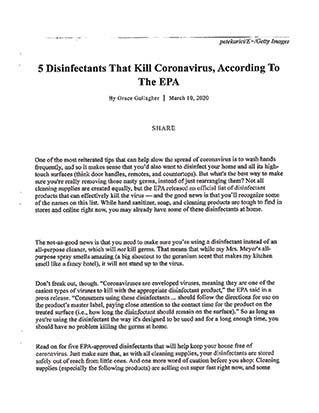 EPA recommends 5 disinfectants that kill coronavirus